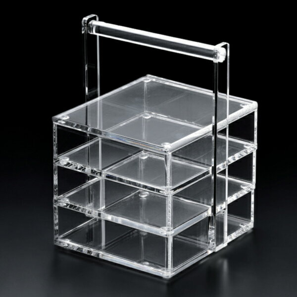 お重 13.5cm 持ち手付き M.STYLE 食器 和食器 プラスチック製 （ 送料無料 重箱 角 ミニサイズ 持ち手 スクエア 三段 アクリル 透明 おせち 三段重 料理箱 お重箱 3段 高級 アクリル製 おせち料理 和食 おしゃれ モダン ） 【3980円以上送料無料】