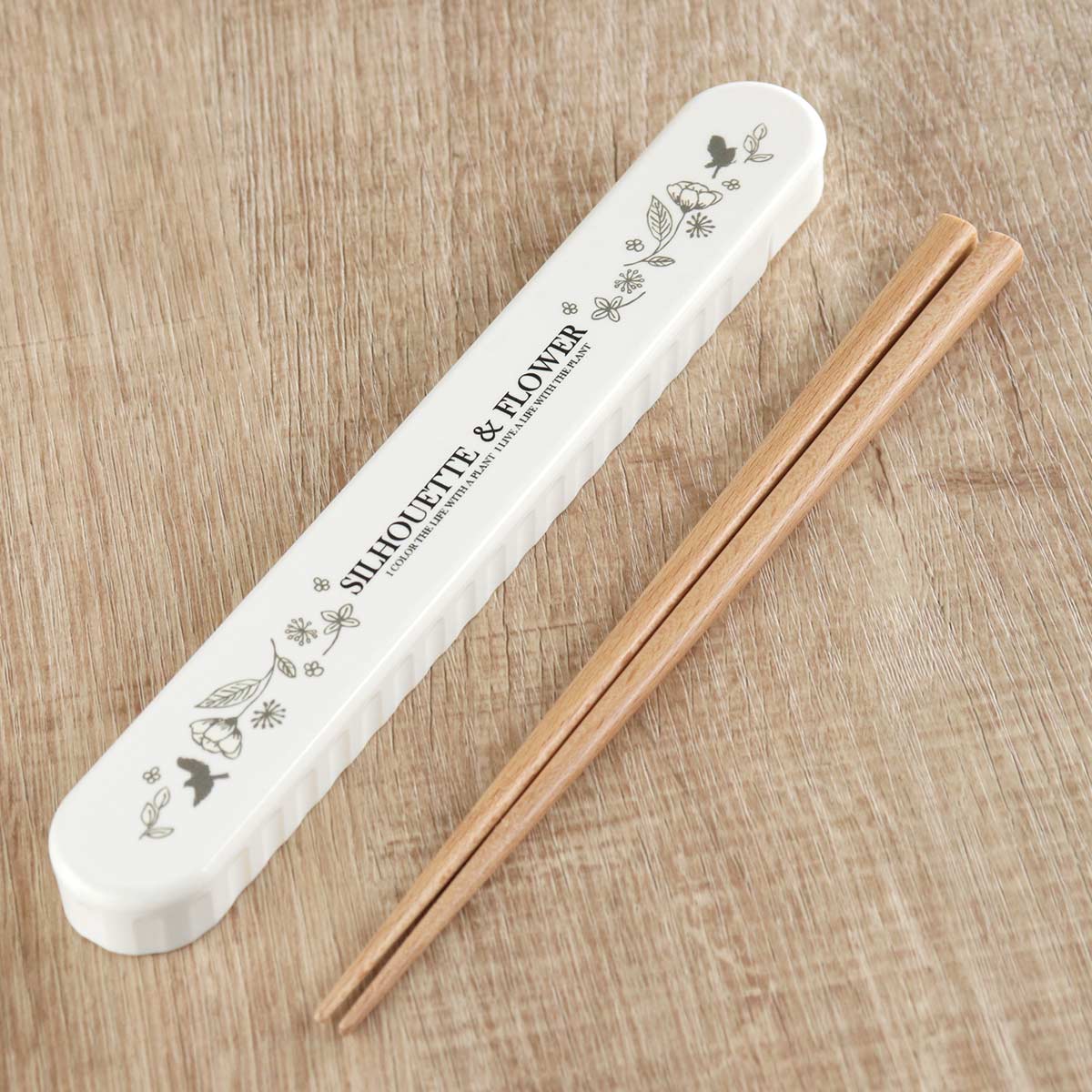 Potter 箸箱セット 19.5cm シルエットフラワー ( 箸 箸箱 お箸 はし箱 セット 木製 お弁当用 携帯箸 女子 花 19.5センチ スライド式 天...