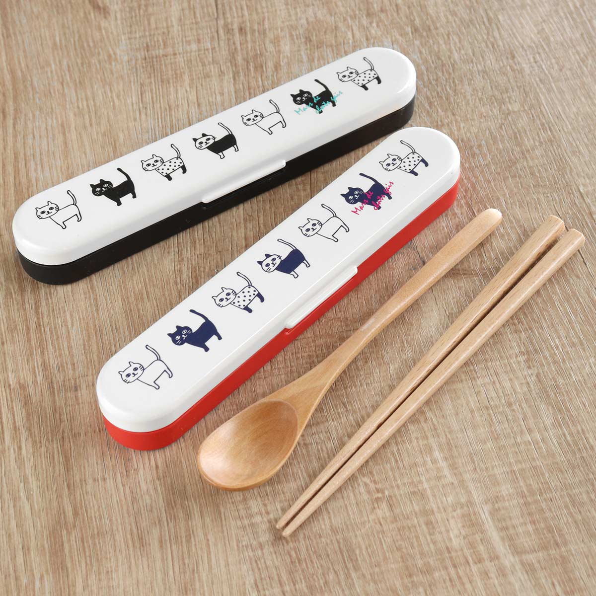 Potter コンビセット ネコ ( スプーン 箸 18cm お箸 カトラリーセット カトラリー セット お弁当用 女子 ねこ 18センチ 木製 天然木 弁当 ...