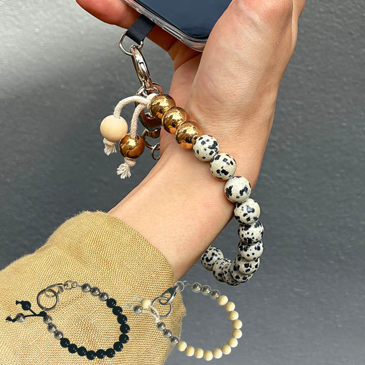 ビーズ ハンド ストラップ チャーム ブレスレット （ スマホストラップ 手首 紐 手 手元 落下防 ...