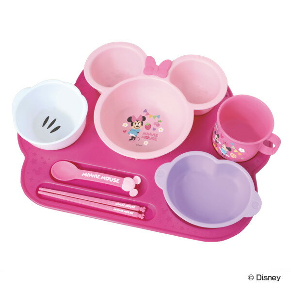 ランチプレート ベビー食器 まんぞくプレート セット ミニーマウス 食器 子供 日本製 （ 食器セット プレート スプーン 箸 コップ 茶碗 電子レンジ対応 離乳食 軽い 食洗機対応 子ども 赤ちゃん プラスチック ディズニー ミニー ） 【3980円以上送料無料】のサムネイル