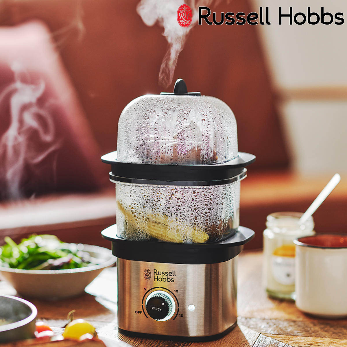 楽天お弁当グッズのカラフルボックスRussell Hobbs 電動蒸し器 2段 クイックミニスチーマー （ ラッセルホブス 蒸し器 フードスチーマー 電気蒸し器 調理家電 キッチン家電 せいろ 料理家電 スチーマー 空焚き防止機能付き タイマー機能付き ） 【3980円以上送料無料】