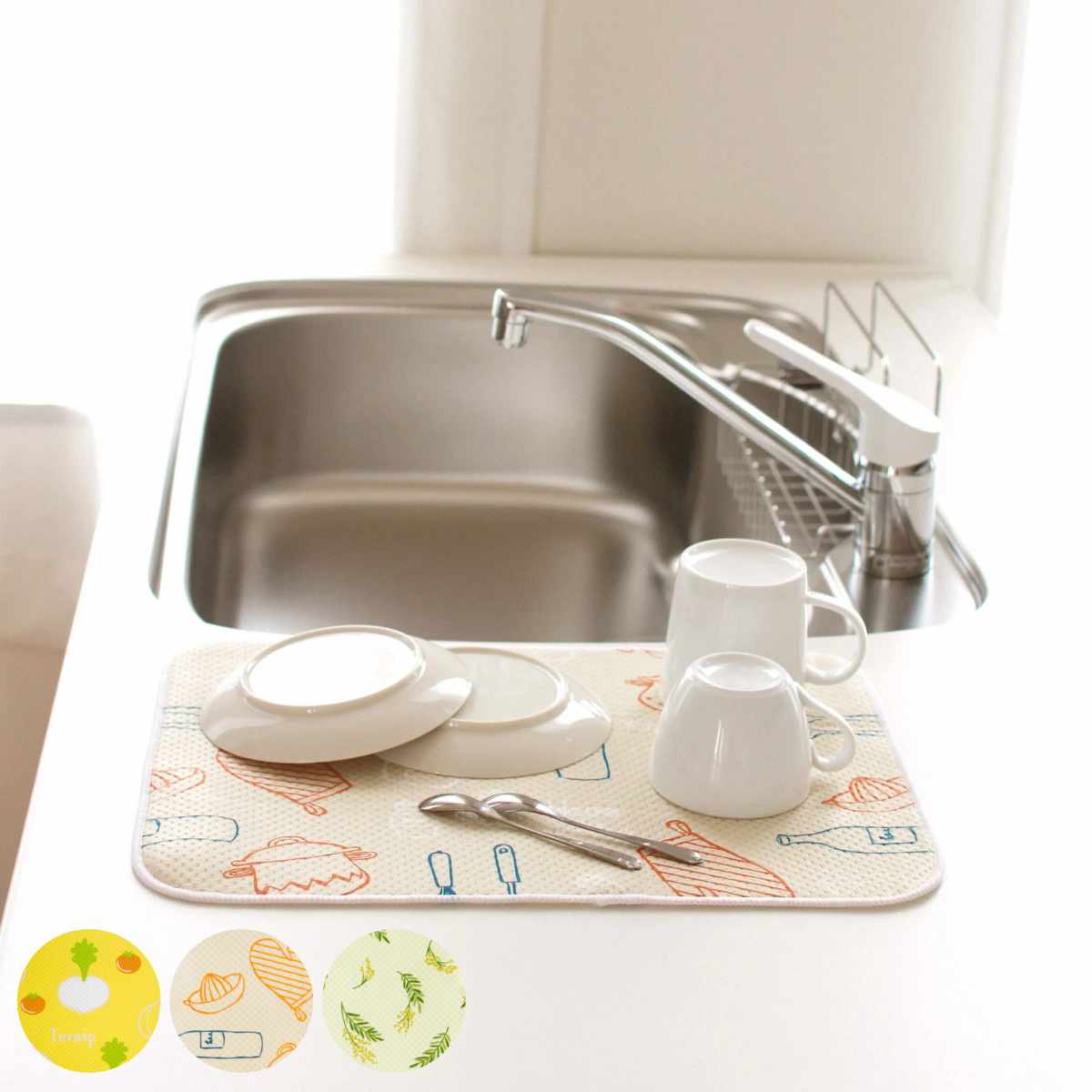 水切りマット 水切り吸水マット ( 抗菌 花柄 水切り 水切りラック 吸水マット ポリエステル 吸水 水切り用マット マット 食器 乾燥 ディッシュマット 食器...