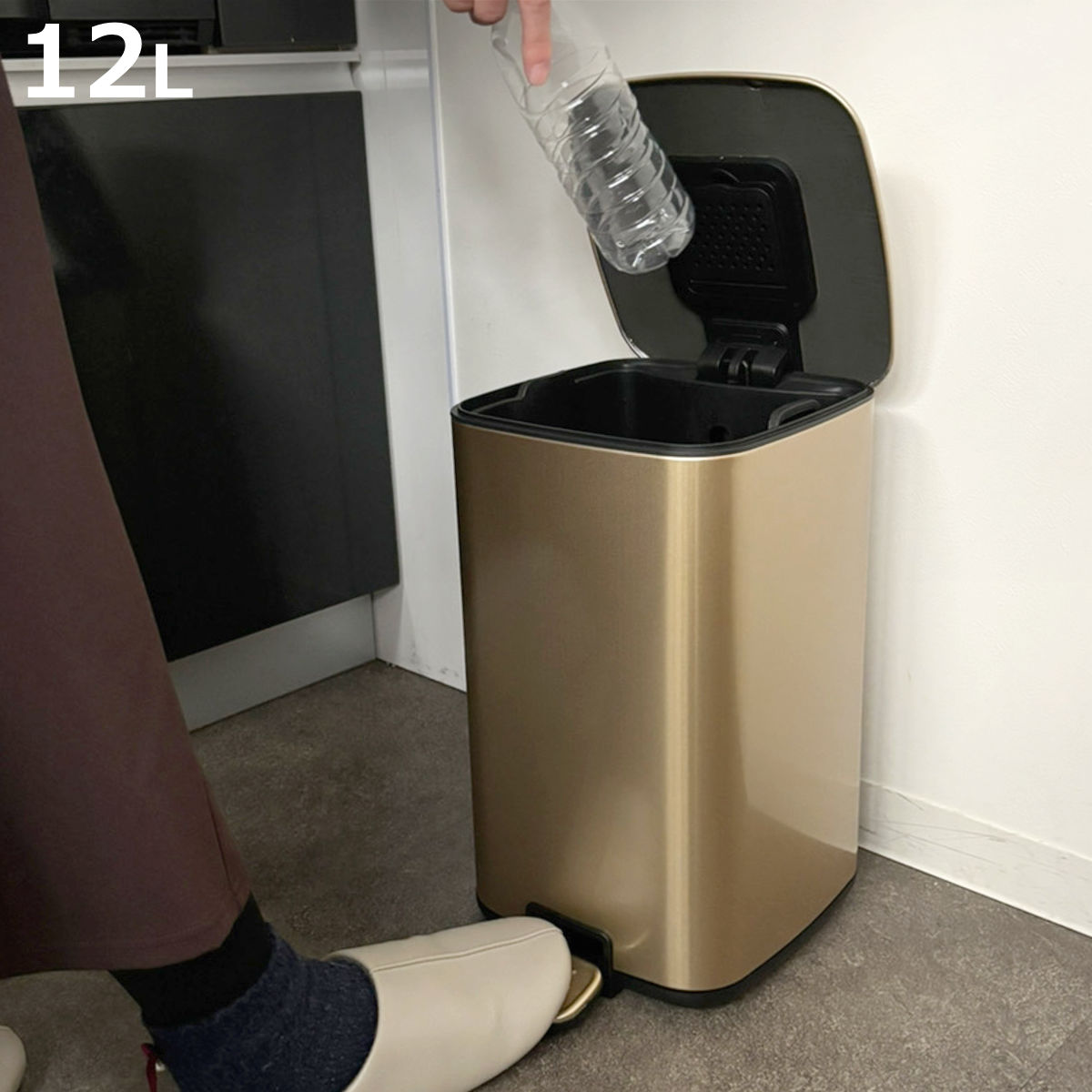ゴミ箱 12L JAVA ステンレス製 ペダル （ ごみ箱 12リットル ふた付き 小さい ステンレス ペダル式 インナーボックス付き キッチン 部屋用 消臭剤ポケット付き ）【3980円以上送料無料】