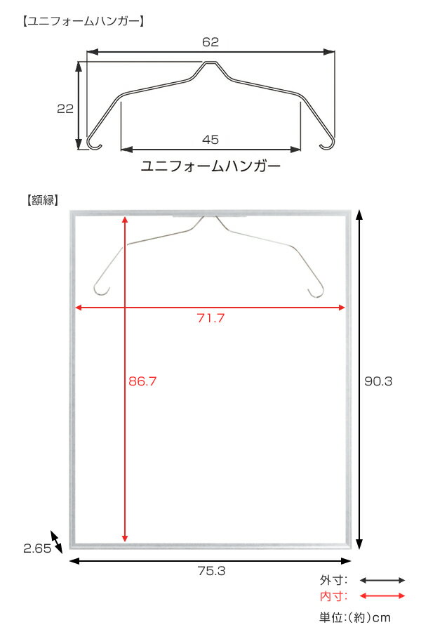 ユニフォーム 収納 ユニフォーム額 L116 S Mサイズ （ 送料無料 コレクションケース 額縁 額 ハンガー付き コレクション ディスプレー ユニフォームケース ケース フレーム Tシャツ 飾る 額装 インテリア 壁掛け シンプル ）【3980円以上送料無料】