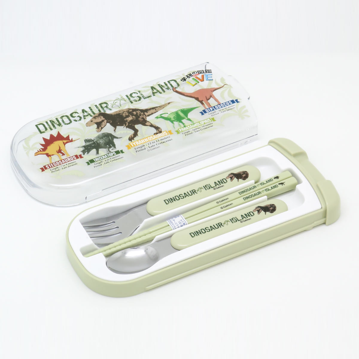トリオセット 抗菌 箸 スプーン フォーク 学研の図鑑LIVE スライド式 ( 食洗機対応 カトラリーセット お箸 子供 日本製 恐竜 食洗機OK スライド式 ...