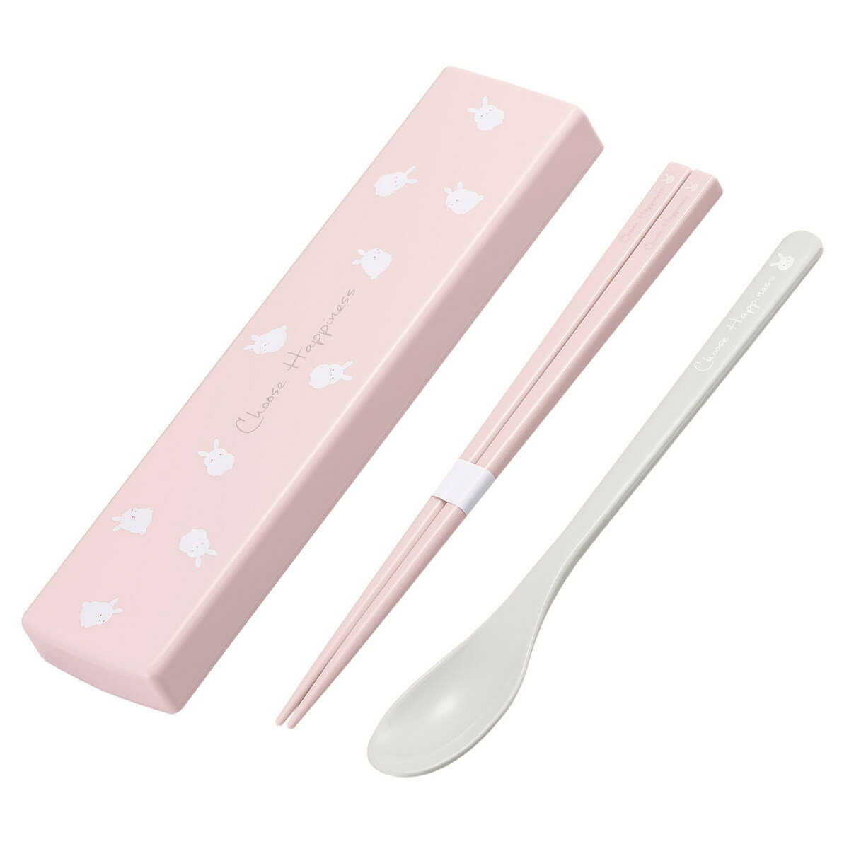 コンビセット 18cm Choose Happiness 食洗機対応 抗菌 ( お箸 スプーン 箸箱 はし箱 カトラリー スライド式 日本製 女子 うさぎ 食洗...