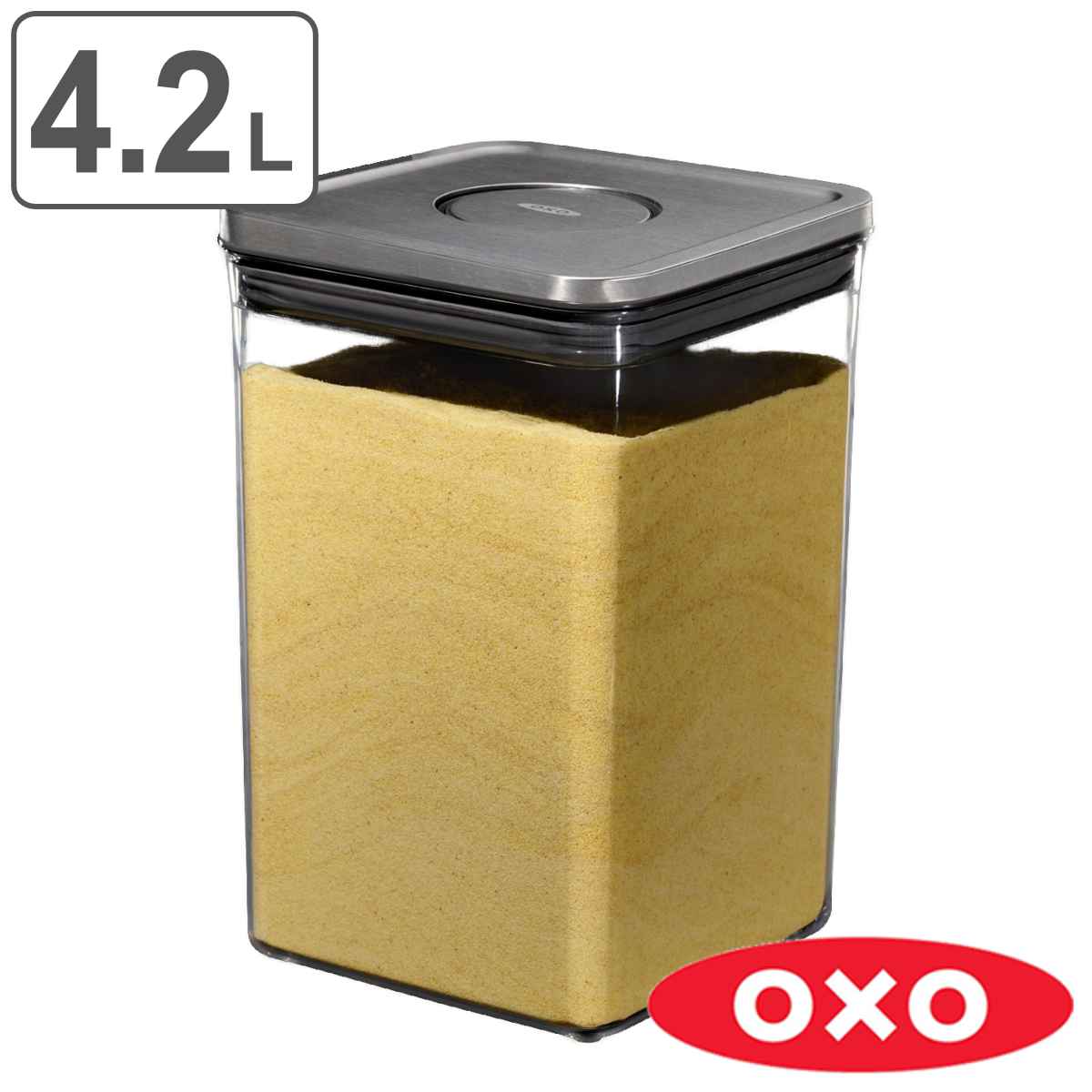 OXO オクソー ステンレスポップコンテナ ビッグスクエア ミディアム 4.2L （ 保存容器 密閉 密閉容器 密閉保存容器 クリア 透明 ステンレス プラスチック 保存 容器 ストッカー コンテナ スタッキング ワンプッシュ開閉 おしゃれ ） 