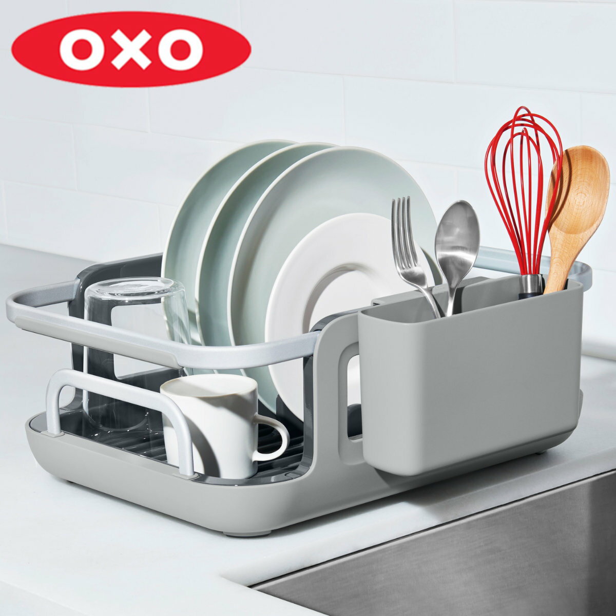 OXO 水切りラック 伸縮式ディッシュラック 2way （ 送料無料 オクソー 調理器具カップ付き ディッシュラック 伸縮式 水切り ラック 水切りかご 水切りカゴ シンクラック 水切りバスケット 洗い物 食器洗い 乾燥 キッチン用品 ） 【3980円以上送料無料】 1