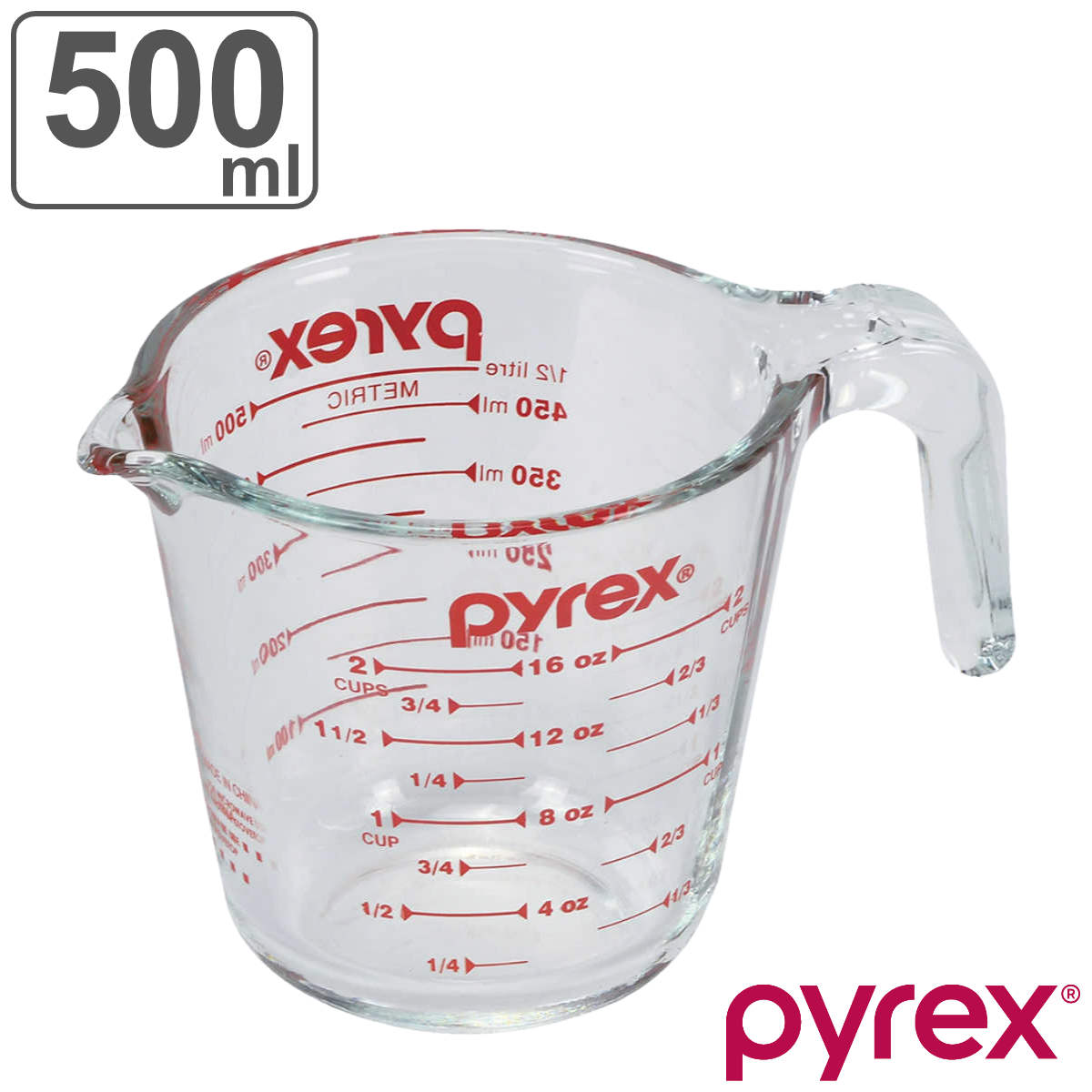 PYREX 計量カップ 500ml 耐熱ガラス 取っ手付き メジャーカップ （ パイレックス 耐熱 ガラス 500 計量 カップ 目盛 食洗機 電子レンジ オーブン 対応 冷凍 冷蔵 保存 オーブン対応 強化ガラス 目盛り付き 調理 衛生的 ） 【3980円以上送料無料】