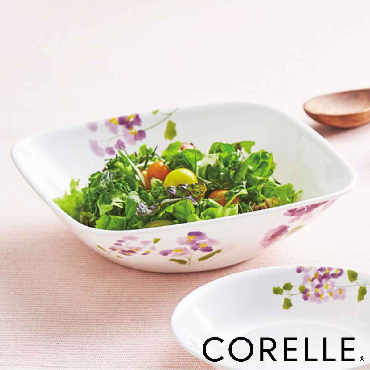 ボウル 22.5cm スクエア コレール CORELLE バイオレットミスト （ 食洗機対応 電子レンジ対応 オーブン対応 耐熱 サラダボウル 中鉢 白 盛鉢 花柄 四角 軽い 割れにくい 白い食器 角皿 パスタ カレー 煮込み料理 おしゃれ ）【3980円以上送料無料】