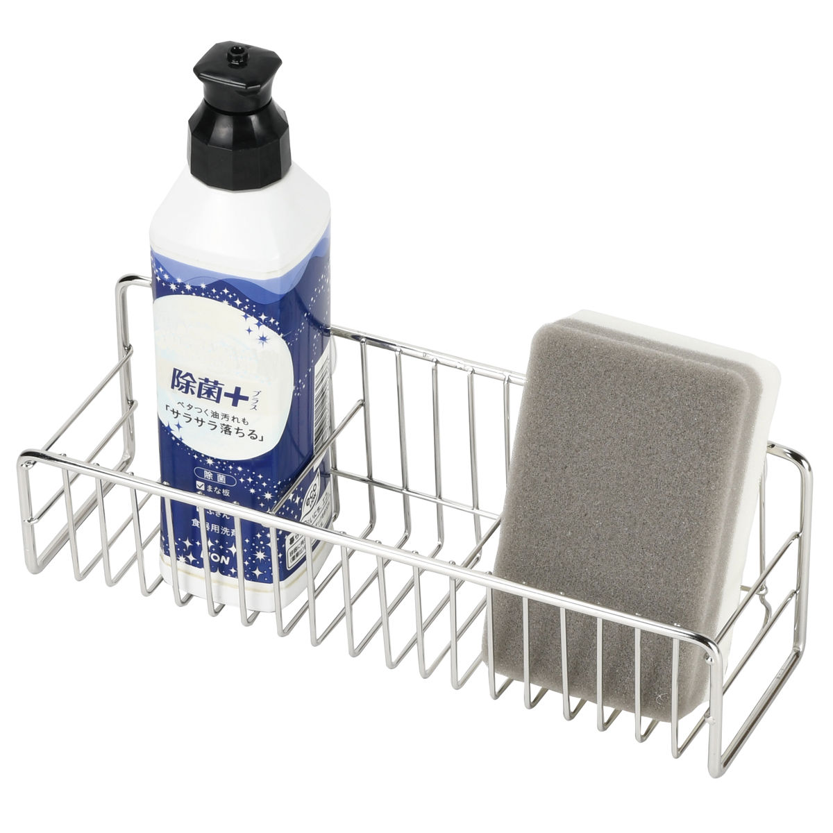 スポンジラック アットアクア ステンレス製洗剤・スポンジラック ワイド ( ステンレス スポンジ入れ スポンジホルダー たわし入れ スポンジ置き 吸盤 水切り ...
