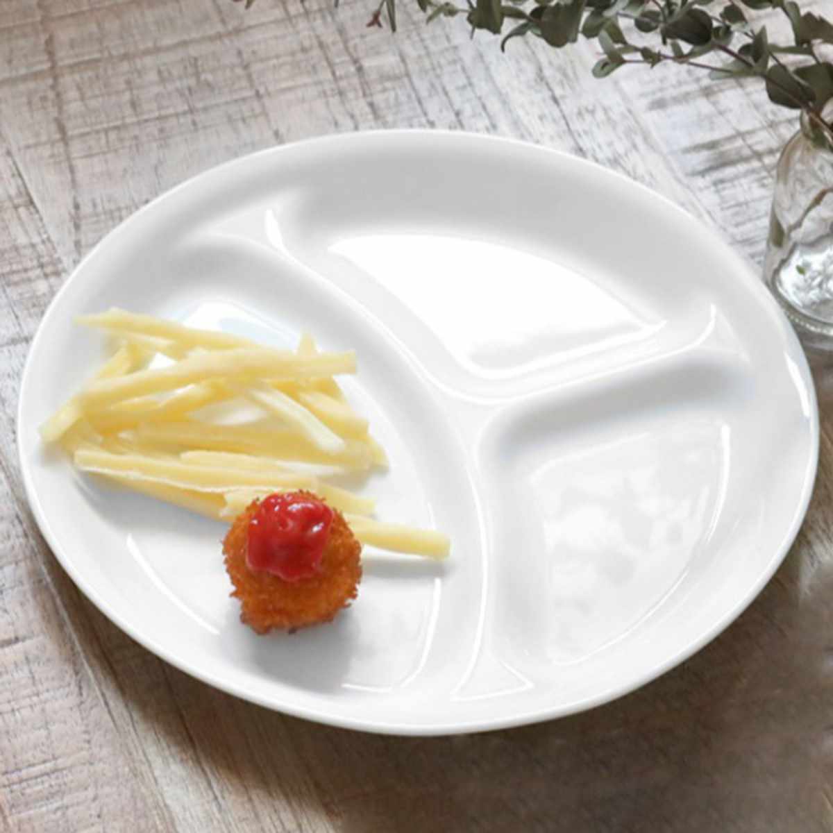 ランチプレート 21.5cm CORELLE コレール オレンジマーガレット 強化ガラス 5枚セット （ 食洗機対応 電子レンジ対応 オーブン対応 耐熱 皿 お皿 仕切り皿 軽い 割れにくい 白い食器 丸 ワンプレート ランチ 3つ仕切り おしゃれ ）【3980円以上送料無料】 colorfulbox-10156747 お弁当グッズのカラフルボックス サンプル画像3