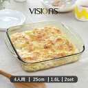 グラタン皿 25cm 1.6L VISIONS 耐熱ガラス 2個セット ( 食洗機対応 電子レンジ対応 オーブン対応 耐熱皿 オーブンウェア 食器 皿 グラタン ラザニア オーブン料理 調理 時短 スクエア 四角 製菓 デザート おしゃれ )【3980円以上送料無料】