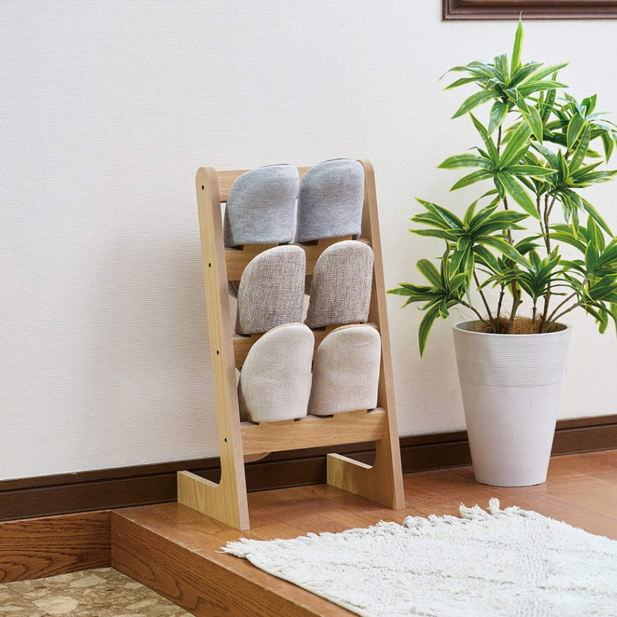 スリッパラック 木製 3段 収納 ( スリッパ 玄関 スリッパホルダー 下駄箱 3足 スリム コンパクト 北欧 ナチュラル 軽量 省ペース おしゃれ スリッパス...