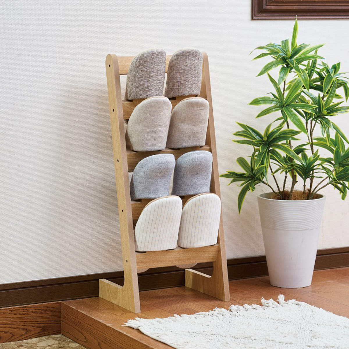 スリッパラック 木製 4段 収納 ( スリッパ 玄関 スリッパホルダー 下駄箱 4足 スリム コンパクト 北欧 ナチュラル 軽量 省ペース おしゃれ スリッパス...