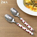 スプーン 大 セット 2本入り ステンレス ドット 赤 ( 洋食器 カトラリー 大きい 盛り付け カレー デザート 匙 シチュー パスタ サラダ アイス ケーキ おしゃれ )【3980円以上送料無料】