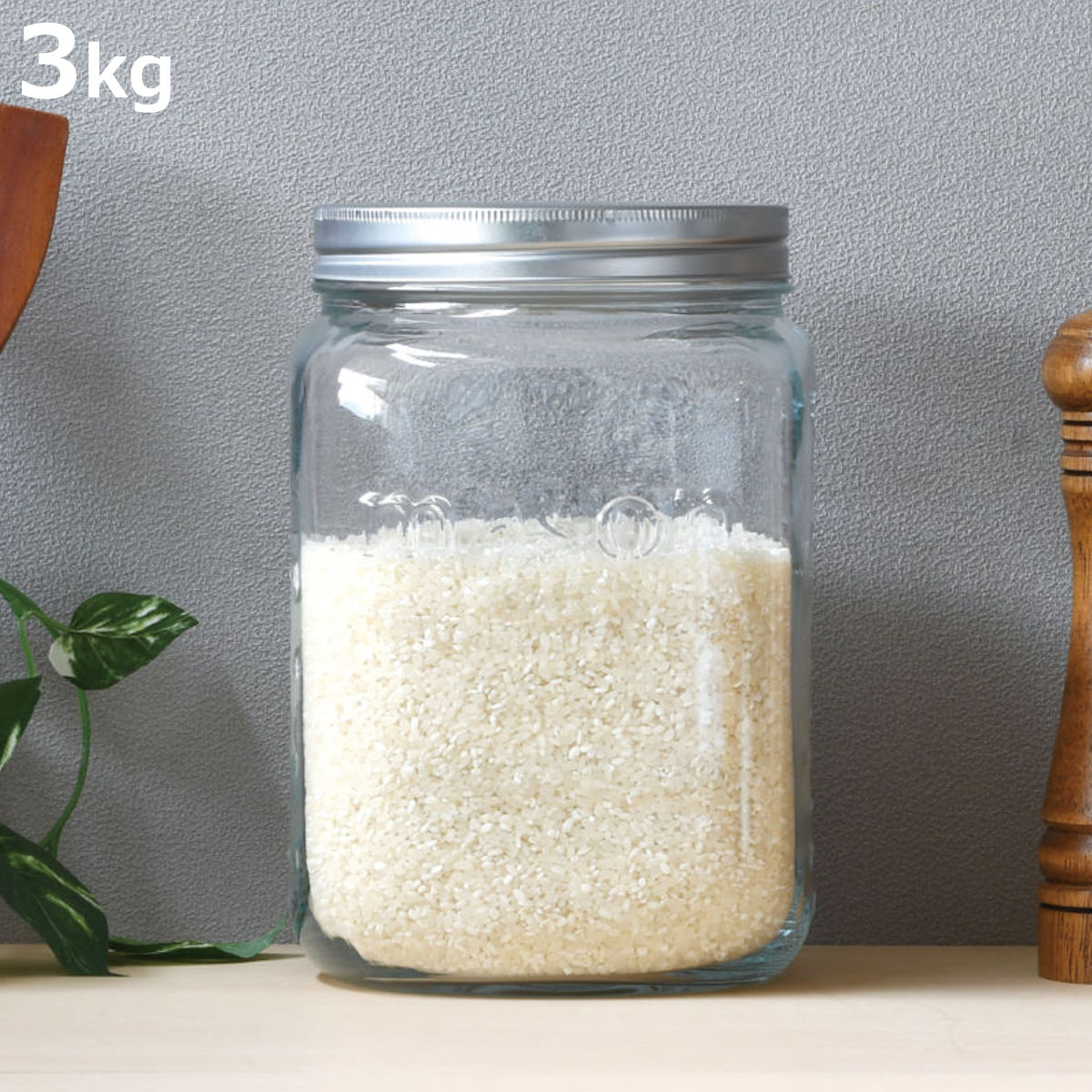 米びつ ガラス製 ライスストッカー 3kg用 （ キャニスター ガラス保存容器 ガラスクッキージャー ガラスジャー ガラス保存瓶 ガラス容器 保存瓶 保存ビン 保存びん こめびつ 保存容器 コンパクト ）【3980円以上送料無料】