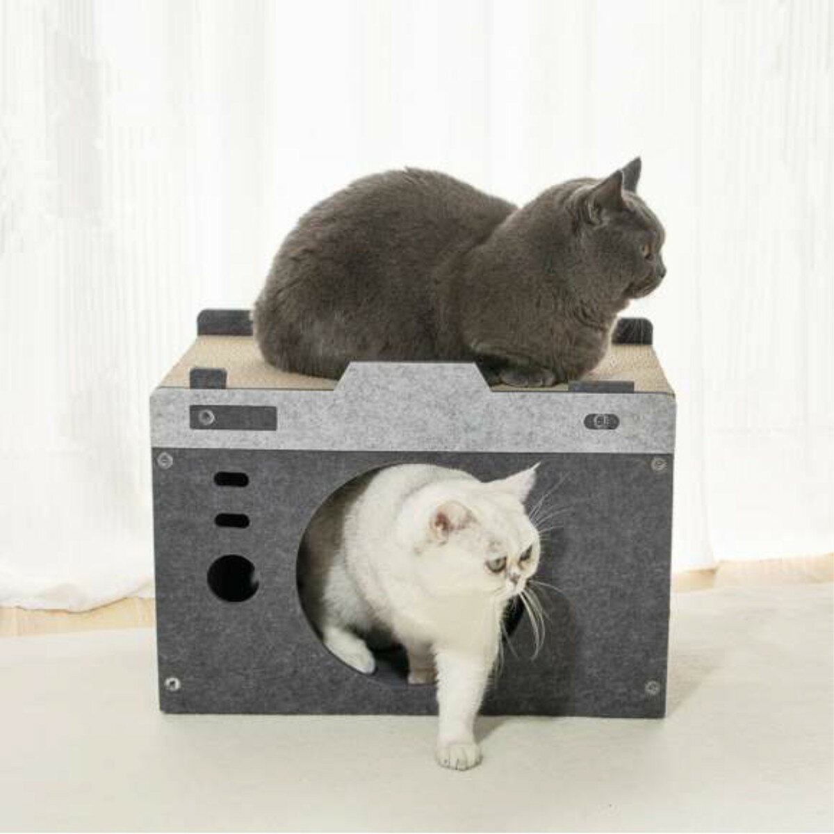 ペットハウス フロッキーカメラ 爪とぎ ( 爪研ぎ つめとぎ ハウス 猫用 フェルト ストレス解消 遊び おもちゃ かわいい 爪磨き ガリガリ 長持ち 寝床 ね...