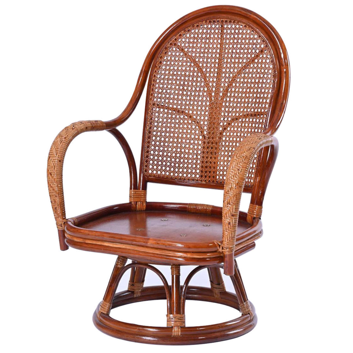 籐 回転チェア ハイバック クッション別売り 座面高28cm （ 送料無料 ラタン チェア 回転座椅 ...