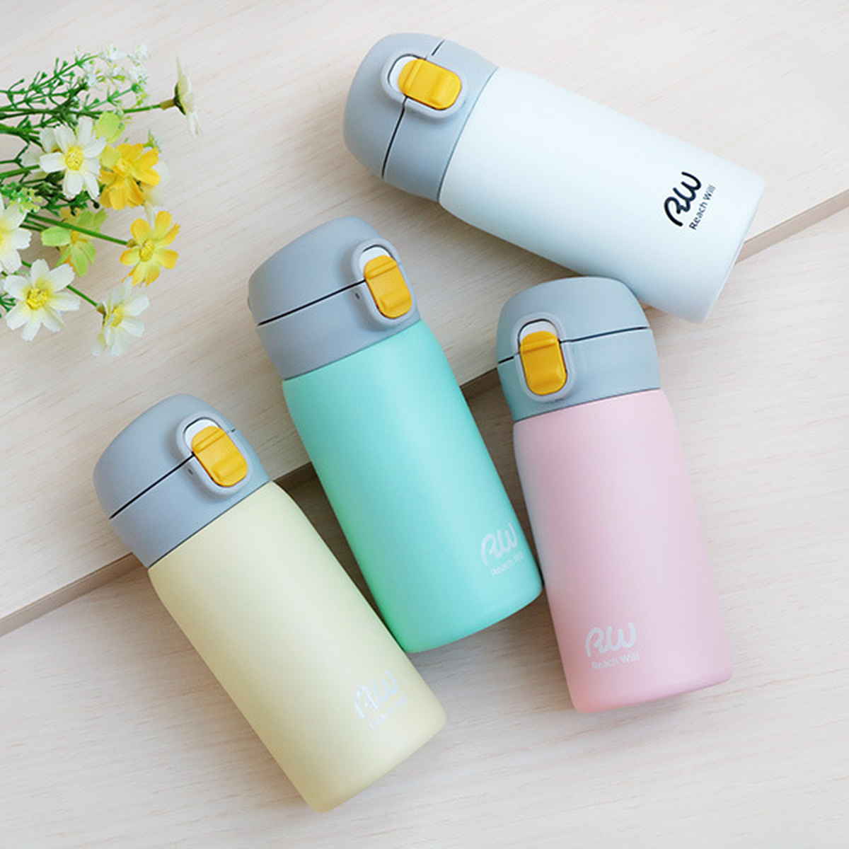 水筒 マグ 350ml ワンタッチ ステンレス パステルカラー （ 保温 保冷 直飲み マグボトル 