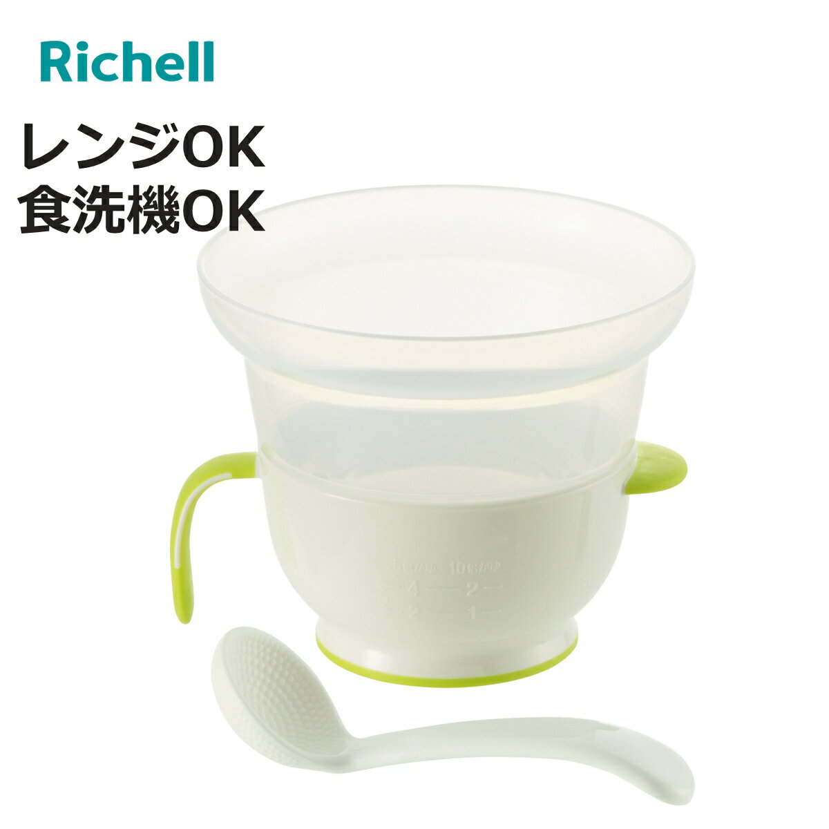 サイズ約 幅14.6×奥行13.7×高さ11.3（cm）スプーン：約 幅4.5×奥行13×高さ3.8（cm）重量約 130g容量カップ：310mlスプーン：10ml内容量1個（カップ・泡受け・スプーン）材質カップ：ポリプロピレン、熱可塑性エラストマー泡受け(パッキンタイプ)：ポリプロピレン、シリコーンゴム(パッキン)スプーン：ポリプロピレン生産国中国製耐熱温度140度食器洗い乾燥機使用可能備考カップ・泡受け：電子加熱レンジ対応【消毒方法】・薬液消毒OK・煮沸消毒OK・レンジ消毒OK区分返品・キャンセル区分（小型商品）ギフトラッピングページを見る●電子レンジで手軽に作れるおかゆクッカーです。●炊いたごはんとお米の2通りから、一食分のおかゆ（10倍・7倍・5倍）や軟飯を作れます。●計量カップは、そのまま食器としても使用できます。●吹きこぼれを防ぐ泡受け付きなので、電子レンジ調理も安心して行えます。●食洗機対応で、お手入れも簡単です。おすすめポイント電子レンジで手軽に作れるおかゆクッカー炊いたごはんとお米の2通りから、一食分のおかゆ（10倍・7倍・5倍）や軟飯が作れるおかゆクッカーです。電子レンジで調理できるので、忙しい時でもサッと離乳食を準備できます。必要な分だけ作れるため、毎日の食事作りに便利です。すりつぶしもできる便利設計計量カップとスプーンにはすり鉢機能付きで、10倍がゆもスムーズに作れます。吹きこぼれを防ぐ泡受け付きなので、電子レンジ調理も安心です。調理からすりつぶしまでこれ1つで行えます。商品詳細食器としても使えて後片付けラクラク計量カップは、そのまま食器としても使用できます。離乳食を移し替える手間がなく、洗い物を減らせるのも嬉しいポイントです。食洗機対応なので、お手入れも簡単で毎日使いやすい仕様です。ブランド紹介子育てにきらめきを生まれてきてくれた愛しい存在の赤ちゃんのために。自分らしさも大切にするママのために。家族みんなの幸せのために。「寄り添う、子育て。つながる、家族の笑顔。」を支えるために育児を応援する製品やサービスを提供しています。シリーズ紹介炊飯器用電子レンジ用【▲このページの商品】関連キーワード：ベビーグッズ 離乳食 ベビーフード 調理 食器 離乳食ボウル 食事 お食事グッズ 用品 グッズ 離乳食開始 赤ちゃん ベビー 食べやすい ベビー用品 ベビー食器 赤ちゃん食器 プラスチック製 おすすめ テーブルウェア LH17798 関連商品はこちら離乳食調理器 炊飯器用 おかゆクッカー R 耐1,430円離乳食用 すり鉢セット すり鉢 すり棒 715円離乳食調理器 離乳食 シリコーンスチーマー 72,420円離乳食 調理セット おかゆ おかず 電子レンジ2,080円離乳食 保存容器 エジソンのbaby コンテナ550円離乳食 調理 セット 7点セット 簡単 時短 3,420円調理セット ハローキティ 離乳食 キャラクター2,310円レンジでクレープメーカー リトルシェフクラブ 1,770円小鉢 4個セット 離乳食 キャンディカラー ミ1,170円ホットサンドメーカー レンジ用 COPAN レ3,960円電子レンジ調理鍋 Cook Pot 蒸し皿付き1,100円電子レンジ調理器 18cm 食洗機対応 アラモ988円