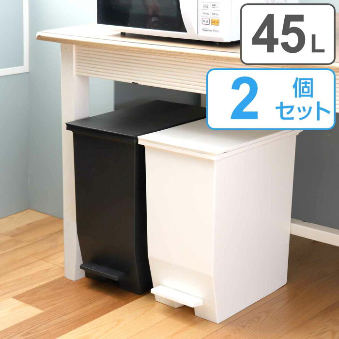 ゴミ箱 45L SOLOW 同色2個セット 抗菌加工 分別 ふた付き （ 送料無料 ソロウ ごみ箱 ペダル式 45l 45リットル 抗菌 防汚 蓋つき プラスチック 足踏み ダストボックス ペダル 蓋付き 袋 見えない キッチン 棚下 おしゃれ 白 ）【3980円以上送料無料】