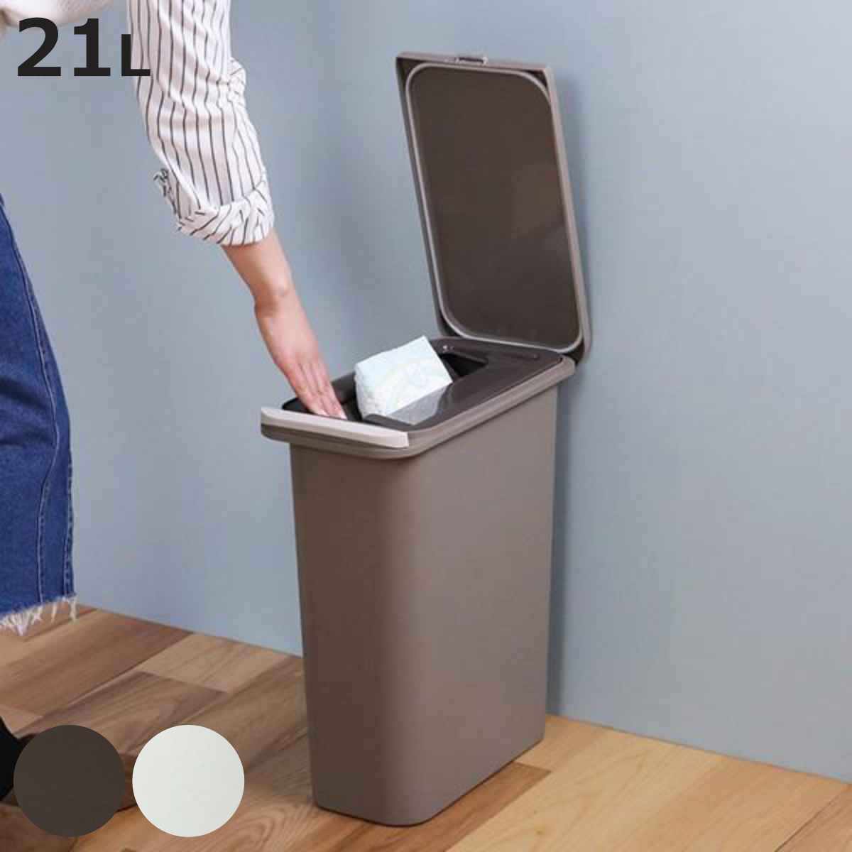 ゴミ箱 中フタ付き 21L パッキン付き 開けても防臭 スリム （ ごみ箱 21リットル 臭わない 中蓋 プッシュ ふた付き パッキン おむつ 介護用 縦型 省スペース 中ふた プラスチック製 分別 無地 生ゴミ 入れ 日本製 約 幅 20cm ）【3980円以上送料無料】