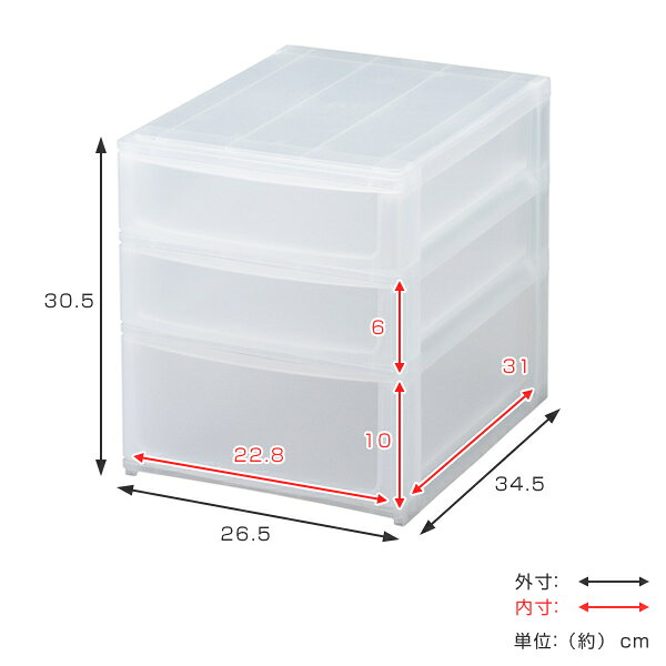 収納ケース 引き出し 約 幅26.5×奥行34.5×高さ30.5cm A4 浅2深1段 2個セット （ 収納ボックス プラスチック 小物 収納 小物収納ケース 積み重ね ナチュラ ポスデコ 1列 3段 小物入れ 浅型 深型 仕分け 奥行35 デスク収納 ）【3980円以上送料無料】 colorfulbox-10069811 お弁当グッズのカラフルボックス サンプル画像3