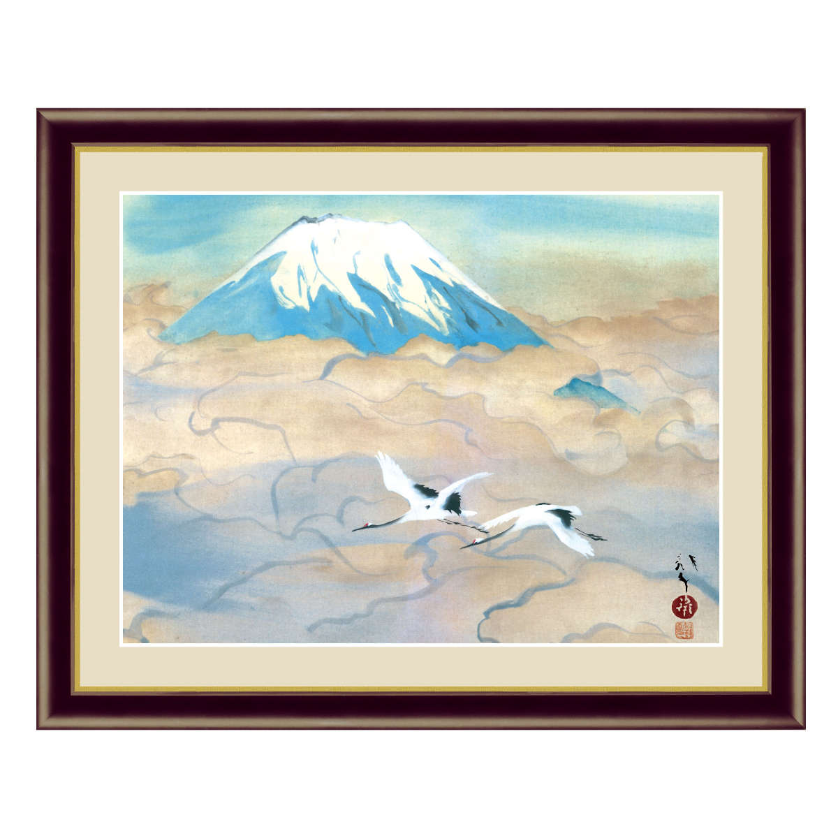 絵画 舞鶴図 42x52cm （ 送料無料 絵 鳥 富士山 アート アートパネル インテリア 額 額入り 壁掛け 川端龍子 鶴 動物 アニマル ポスター アートフレーム アートポスター ） 【3980円以上送料無料】