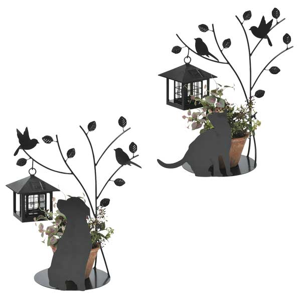 シルエットソーラー　Tree＆Dog　Tree＆Cat （ 送料無料 ガーデンライト ソーラー 屋外 犬 ドッグ DOG 猫 ねこ CAT エクステリア 園芸 セトクラフト 電池交換式 ）【3980円以上送料無料】