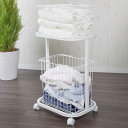 洗濯かご 2段 洗濯かごラック ( ランドリーラック ランドリー バスケット 洗濯物 脱衣かご 分別 洗濯物入れ 収納 キャスター付 ホワイト シンプル )【3...