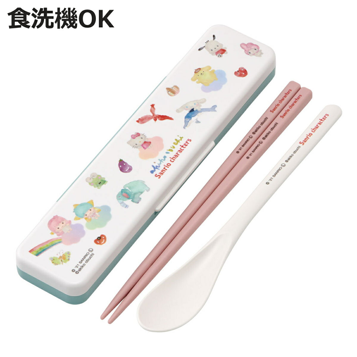 コンビセット 抗菌 箸 スプーン 18cm サンリオキャラクターズ×小渕暁子 （ 食洗機対応 お箸 キキララ ポムポムプリン ハローキティ シナモロール マイメロディ ポチャッコ けろけろけろっぴ 食洗機OK カトラリーAG お弁当 弁当 ）【3980円以上送料無料】のサムネイル