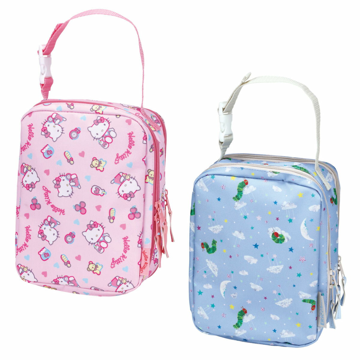 おむつポーチ 両面収納 持ち手付き ファスナー付き キャラクター ( ハローキティー はらぺこあおむし ポーチ バッグ おむつ オムツ 持ち運び 両面 大容量 ...