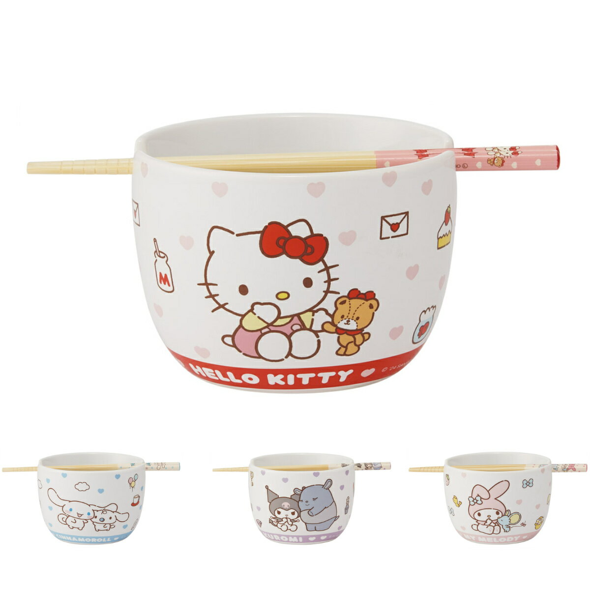 陶器製 ボウル 箸 セット サンリオ （ ハローキティ マイメロディ クロミ シナモロール 陶磁器 キャラ..