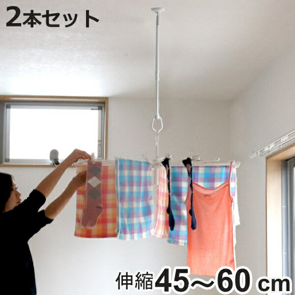 室内物干し 吊下げ型室内物干 長さ45cm～60cm 伸縮 2本セット （ 部屋干し 吊り下げ 天井 室内干し 室内物干 室内 物干し 洗濯 洗濯物干し 取り付け 室内干し 洗濯用品 省スペース 花粉対策 梅雨対策 着脱式 コンパクト ）【3980円以上送料無料】