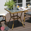 テーブル プレジール スクエア ( ガーデンテーブル ガーデン 庭 四角 長方形 机 ガラス天板 ガラス 強化ガラス カフェ テーブルのみ 単品 モダン アンティーク調 バルコニー アジャスター ラタン風 )【3980円以上送料無料】