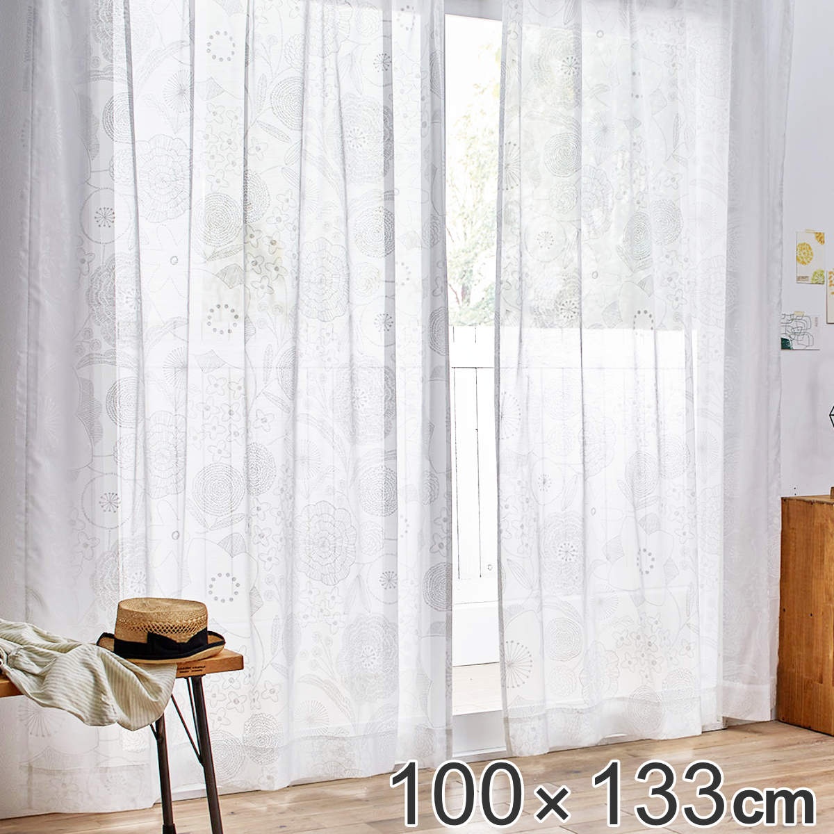 レースカーテン スミノエ イハナシアー 100×133cm ウォッシャブル （ 送料無料 カーテン レース シアーカーテン ボイルレースカーテン 既製品 片開き 花柄 洗える おしゃれ 白 日本製 アジャスターフック 天井付け 透け感 ） 【3980円以上送料無料】