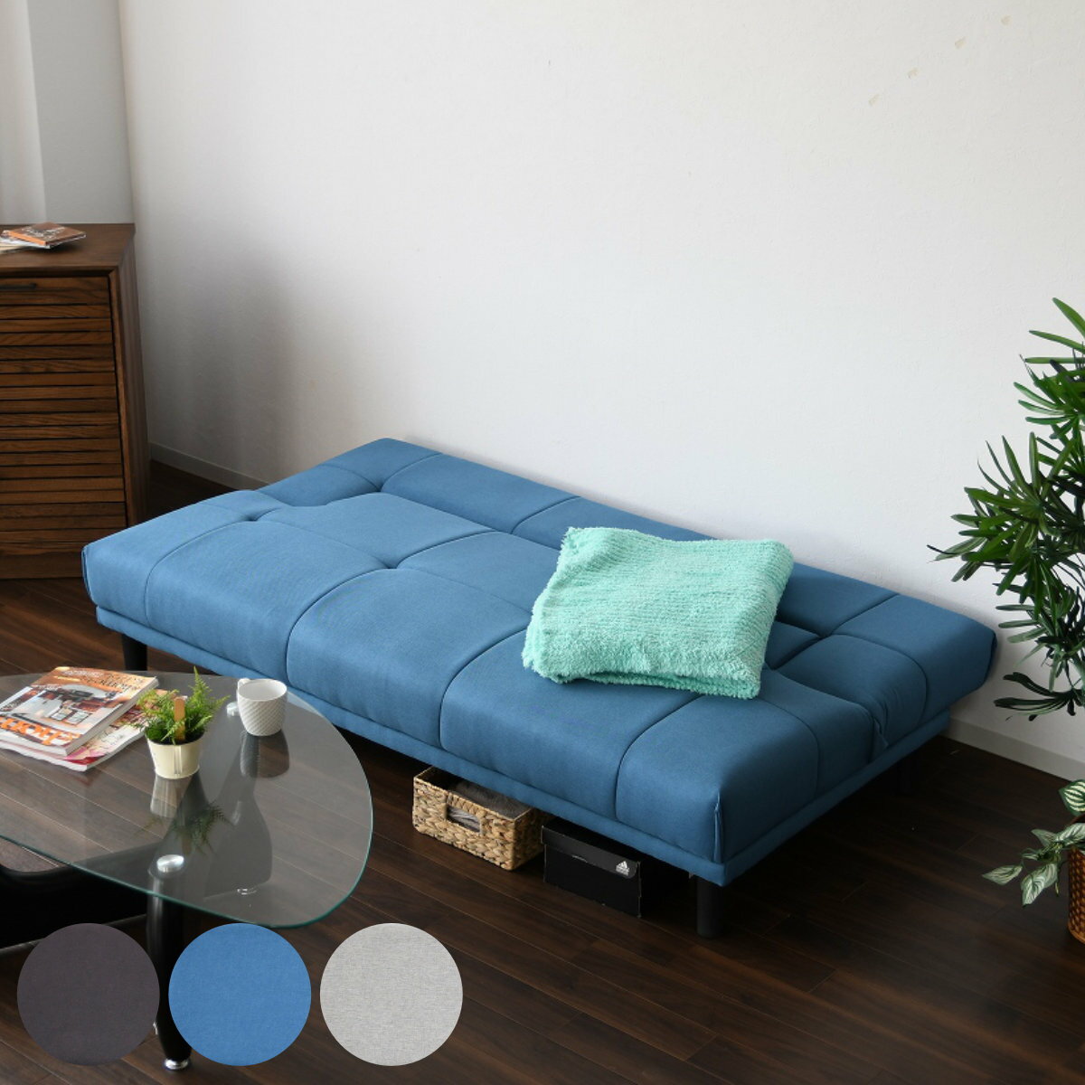 Reclining Type - ソファベッド 幅180cm ロッコツー （ 3段階 リクライニング 肘なし ソファー ソファ ベッド 脚付き ファブリック 布 シンプル ダークブラウン ブルー グレー ）【3980円以上送料無料】