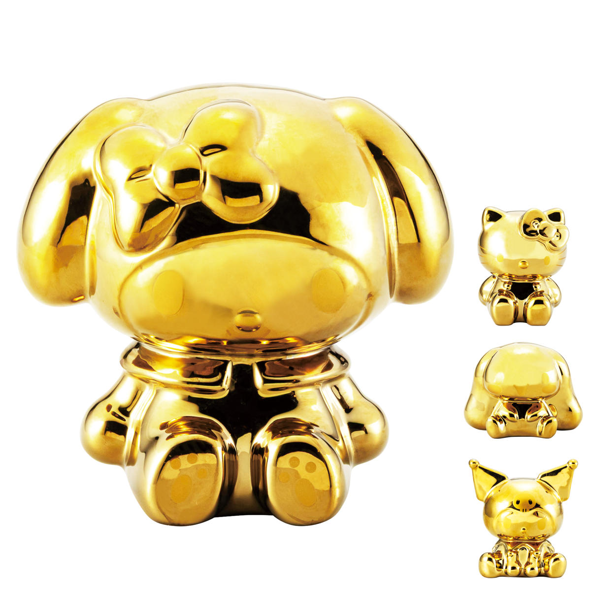 貯金箱 ゴールド サンリオ マネーバンク （ クロミ シナモロール キティ マイメロ グッズ 貯金 子供 陶器 かわいい キャラクター 小学生 お金 金運 インテリア マネーボックス コイン お小遣い おこづかい 管理 ）【3980円以上送料無料】