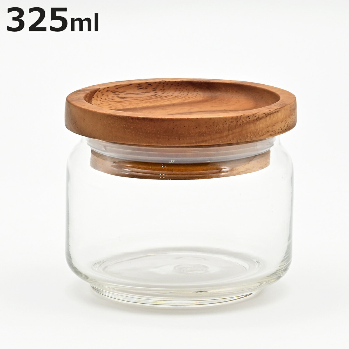 保存容器 ガラスジャー 325ml 天然木 アカシア （ キャニスター 保存瓶 ガラス 木蓋 木製フタ 密閉容器 ガラス保存瓶 びん スタッキング ガラス容器 透明 丸型 お菓子 スパイス 小物入れ おしゃれ ）【3980円以上送料無料】