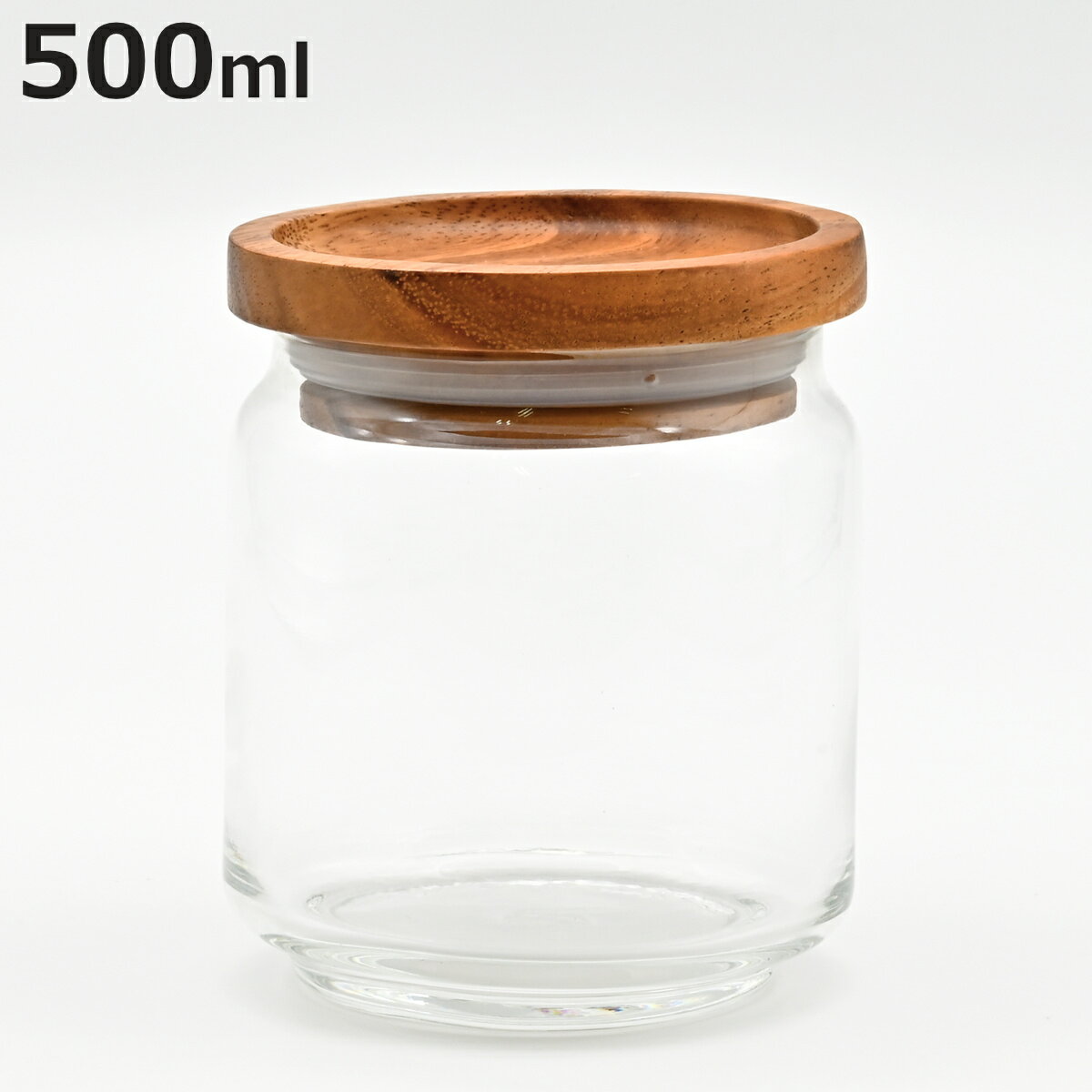 保存容器 ガラスジャー 500ml 天然木 アカシア （ キャニスター 保存瓶 ガラス 木蓋 木製フタ 密閉容器 ガラス保存瓶 びん スタッキング ガラス容器 透明 丸型 お菓子 スパイス 小物入れ おしゃれ ）【3980円以上送料無料】