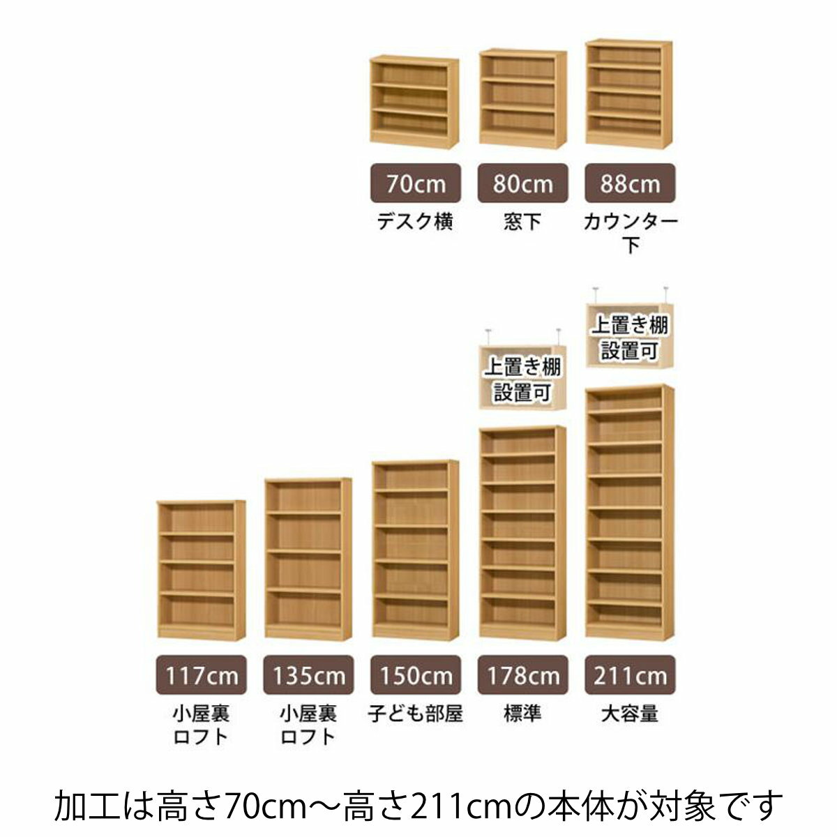 高さカットオーダー加工 高さ135cm用 オーダー本棚専用 （ 加工 オーダー本棚 1cm単位 ワイドラック 専用 高さ 調節 カット 高さカット 収納家具 オプション 追加 ラック ）【3980円以上送料無料】 3