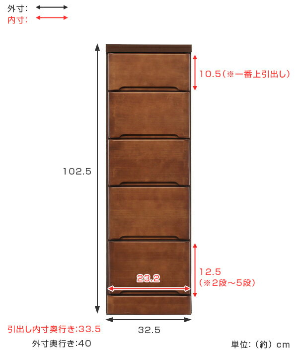 スリムチェスト 5段 すき間収納 引き出し 木製 幅32.5cm ( 送料無料 タンス チェスト ランドリーチェスト 整理タンス 完成品 収納 隙間 すきま 整理 衣類収納 ) 【3980円以上送料無料】 [3]