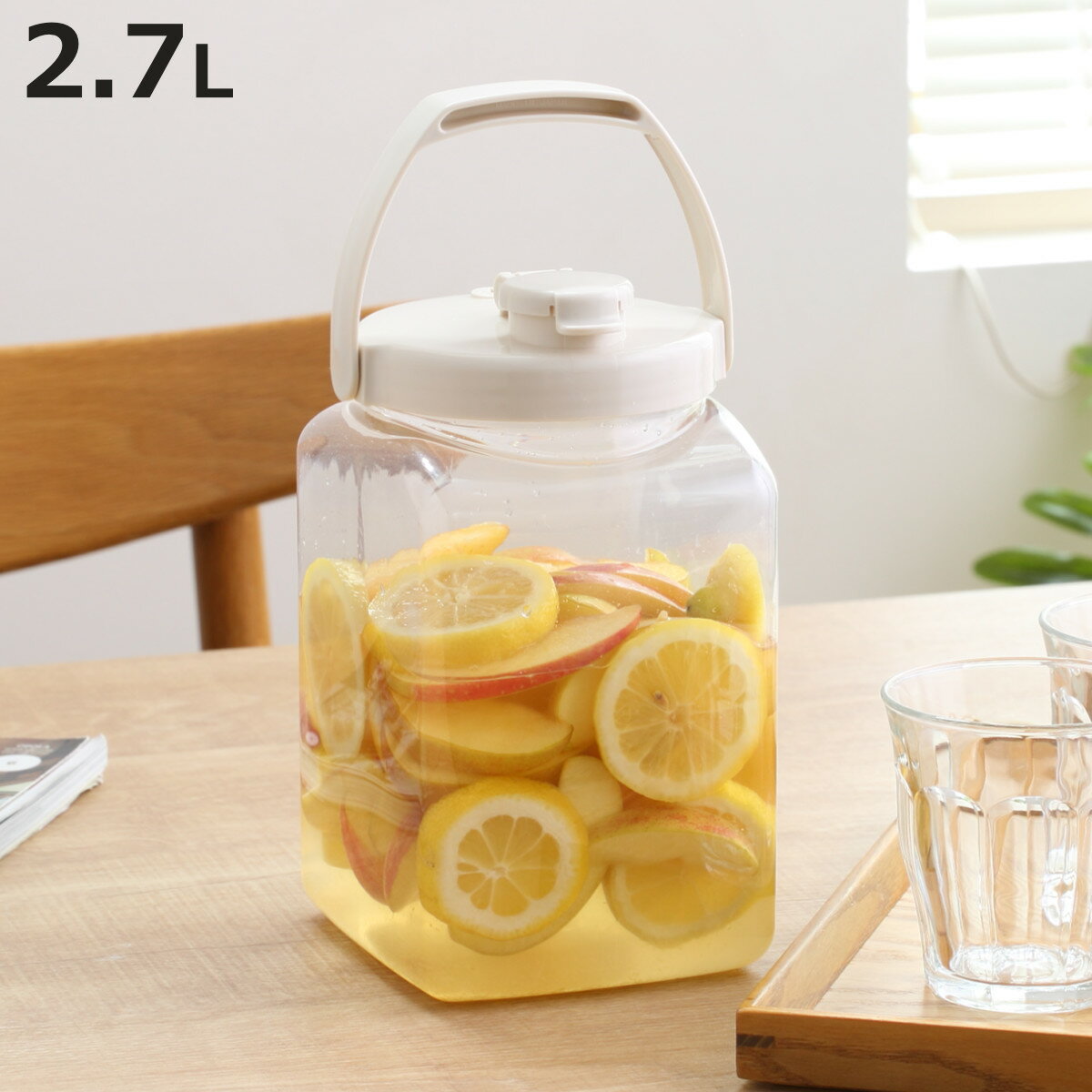 梅酒容器 保存容器 果実酒びん S型 2.7L （ 梅酒びん プラスチック 梅酒瓶 果実酒瓶 軽量 丈夫 日本製 角型 密閉保存容器 梅酒ビン 果実酒ビン 梅酒作り 果実酒作り 発酵 ガス抜き弁 取っ手 2700ml ）【3980円以上送料無料】