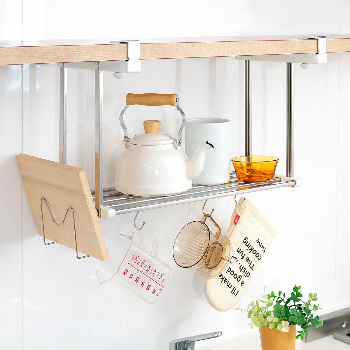 吊戸棚下収納 吊り戸下収納 幅50cm 1段 ステンレス アクセサリーセット 組立式 ( 吊り戸棚下収納 戸棚下収納 キッチン収納 つっぱり キッチン 突っ張り...