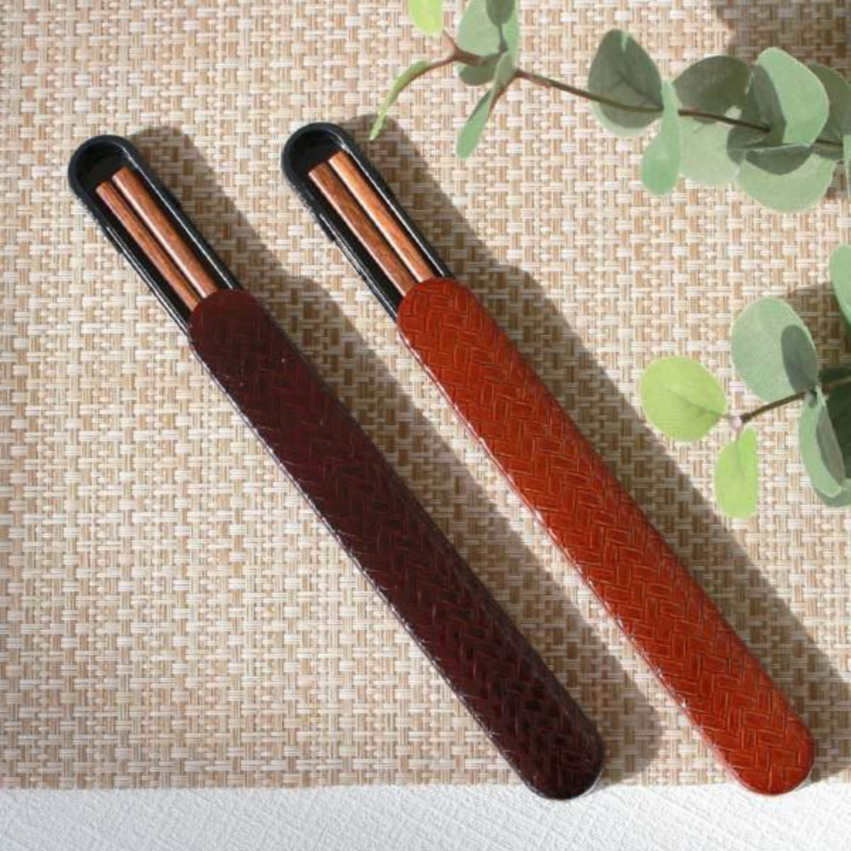 箸&箸箱セット スライド式 箸 箸箱 HAKOYA あじろ 18cm 溜 ( スライド 和風 箸箱セット カトラリー 大人 日本製 お箸 はし 木製 天然木 お...