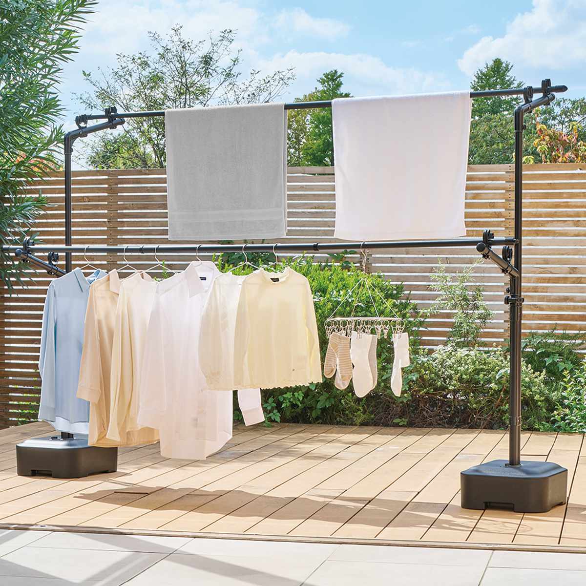 物干し ブロー台 ポーリッシュ ブラック 屋外 ベランダ ( PORISH 物干しスタンド ブロー台付き インテリア物干し 洗濯物干し 衣類 タオル 物干し台 大容量 高さ調節 屋外干し 外干し スタンド 黒 おしゃれ )【3980円以上送料無料】