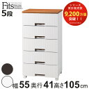 チェスト フィッツプラス メッシュ 5段 幅55×奥行41×高さ105cm FM5505 ( プラスチック 引き出し 日本製 完成品 タンス 収納 衣類収納 Fits フィッツ 衣装ケース 収納ケース 背面処理 リビング収納 洋タンス 木製天板 大容量 )【3980円以上送料無料】