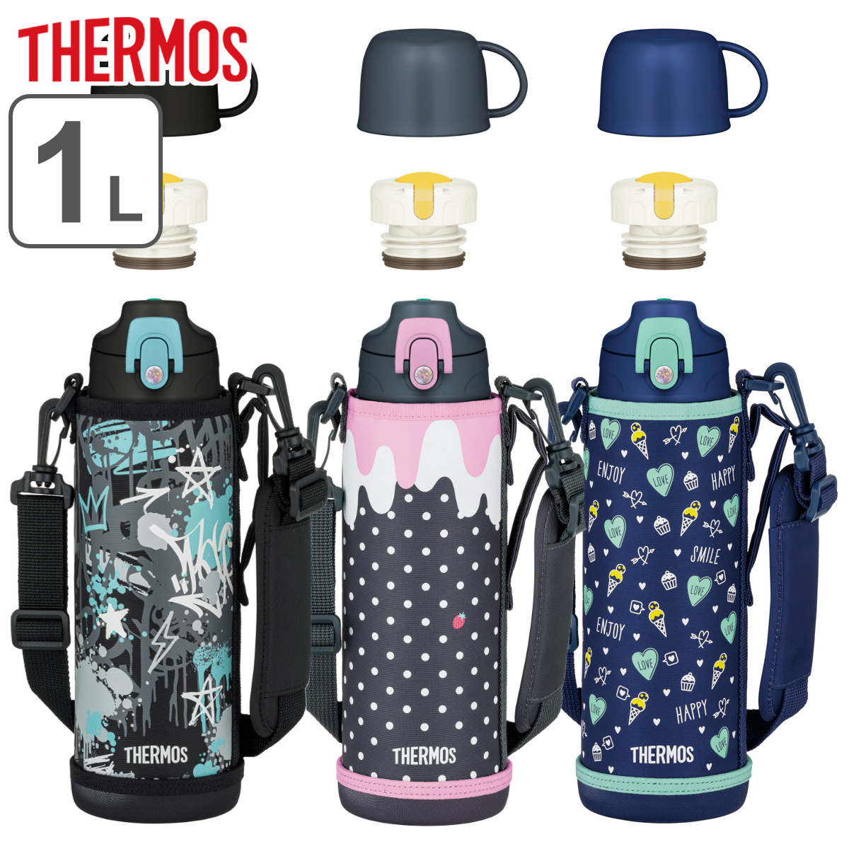 サーモス 水筒 1L 2way コップ付き 直飲み ステンレス FJJ-1001WF （ THERMOS 保温 保冷 子供 ワンタッチ ステンレスボトル 1000ml スポーツドリンク対応 スポーツボトル ダイレクト ボトル コップ飲み キッズ 小学生 ）【3980円以上送料無料】